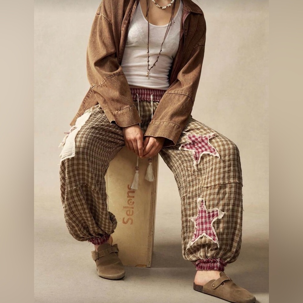 Boutique Embellished Patchwork Pants, Large NWOT … - image 3